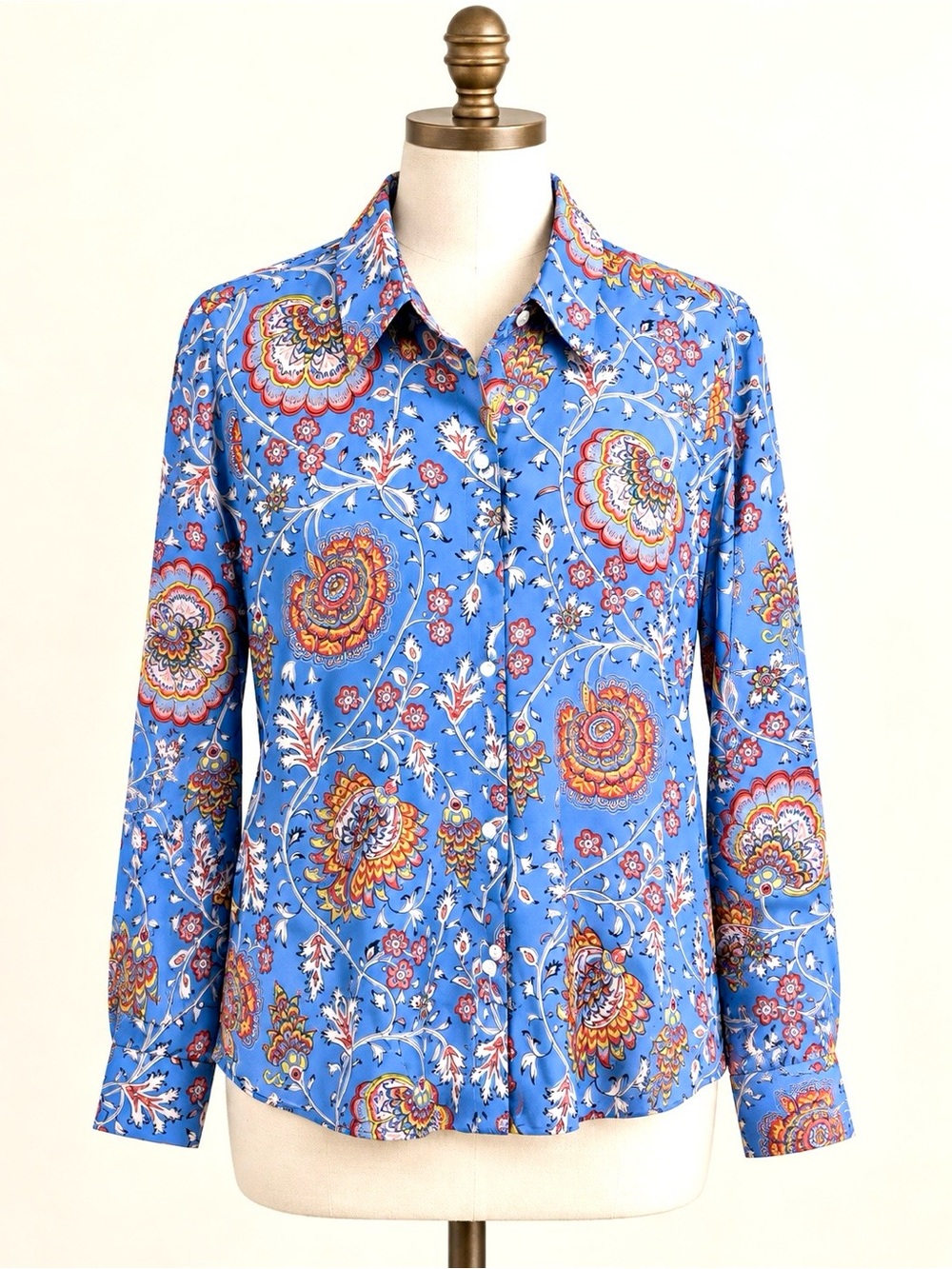 Boden Blue Floral Silk Button-Up Women’s Shirt